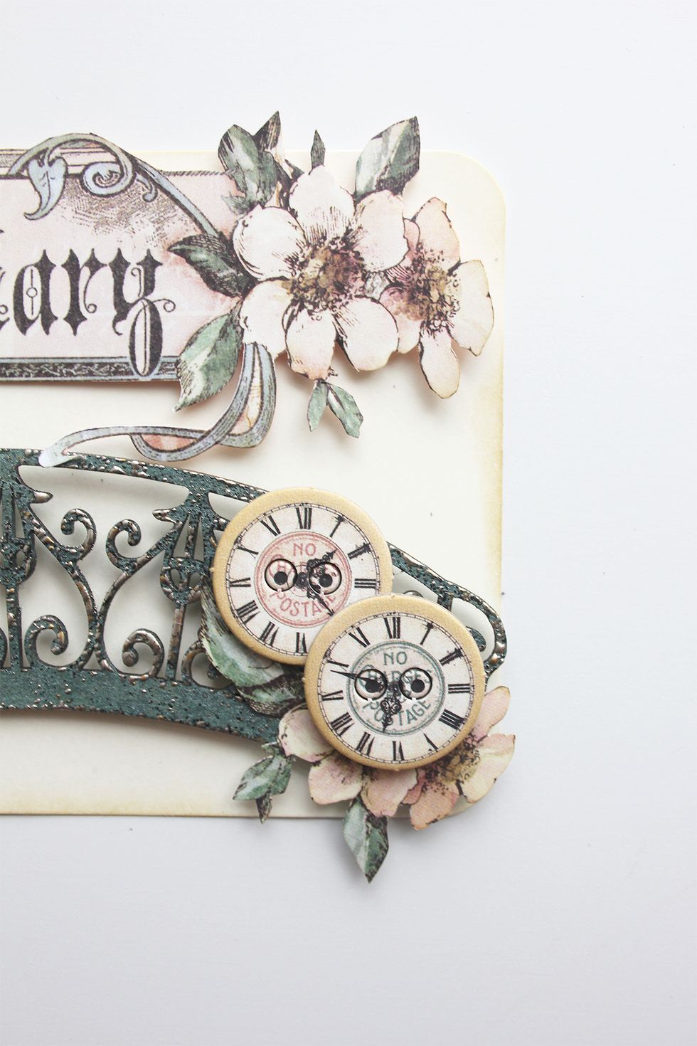 Add two of the clocks along with cut flower images to the right side of the bridge.