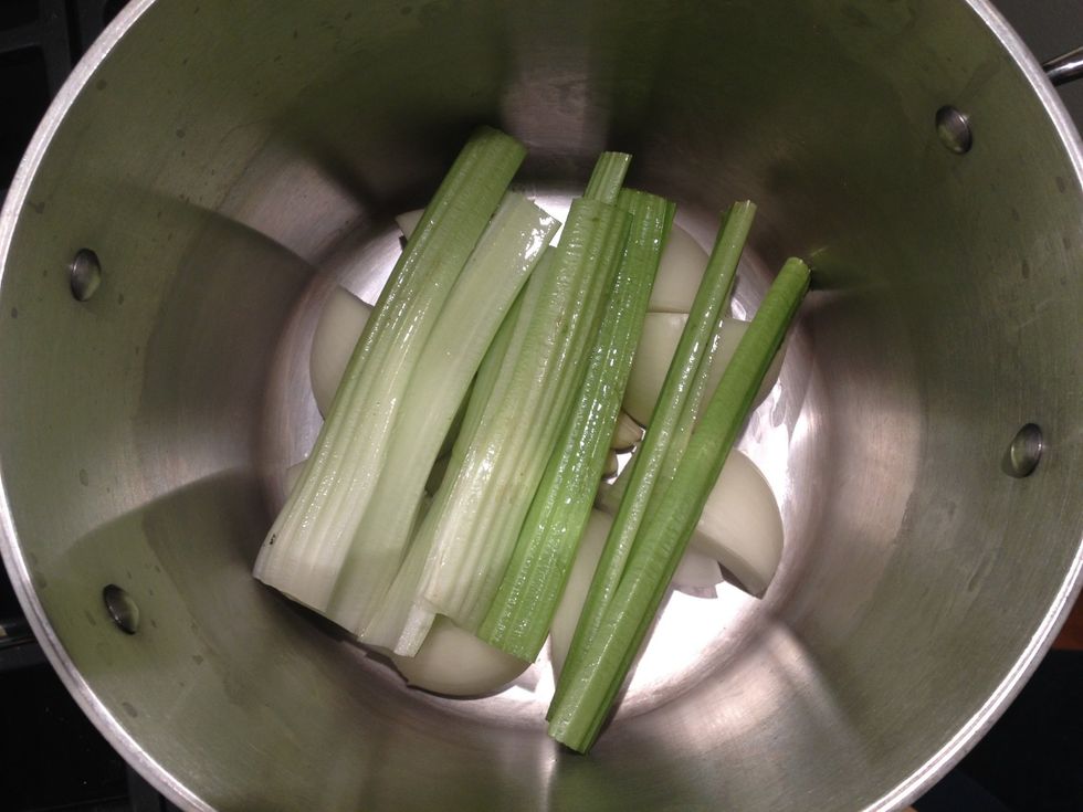 Add two stalks of celery halved lengthwise.