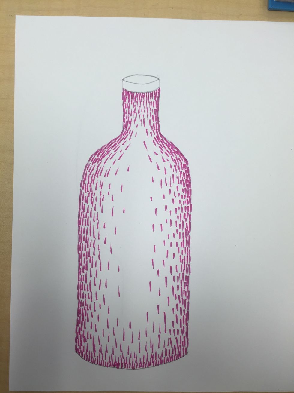 Add value to the top of your bottle. Dark where the lines are. Make sure your lines are still going in the same direction.