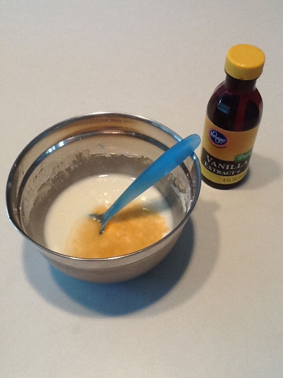 Add vanilla extract and stir well.  Place in refrigerator to thicken a bit more.