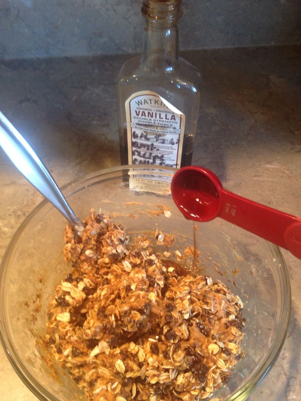 Add vanilla extract. Give the mixture one last stir, making sure there are no clumps of one ingredient.
