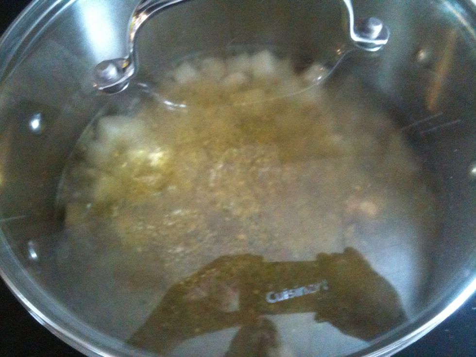 Add Vegeta to water and let boil. Boil potatoes until done, about 20 minutes. Poke a fork in them. If you get any on the fork then boil a little longer.