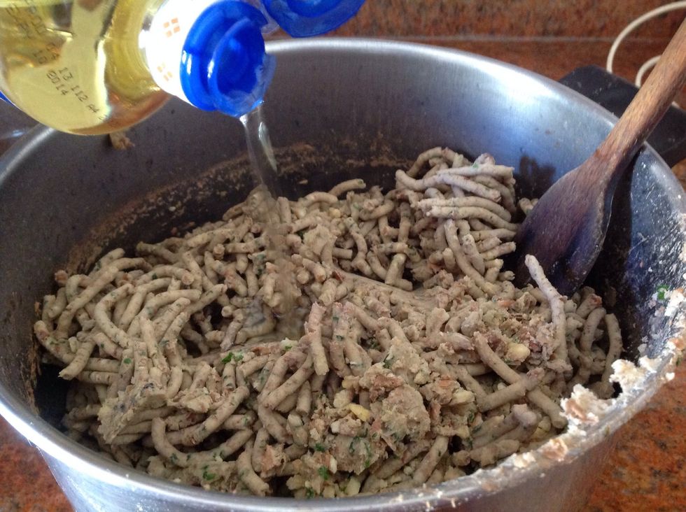 Add vegetable oil until the mixture becomes softer