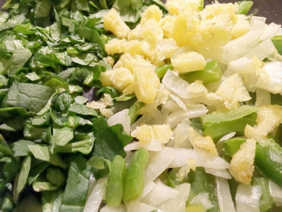 Add vegetables and fruits to skillet for a few minutes prior to topping your pizza. You may need to start with veggies that take a bit longer to reach desired texture.