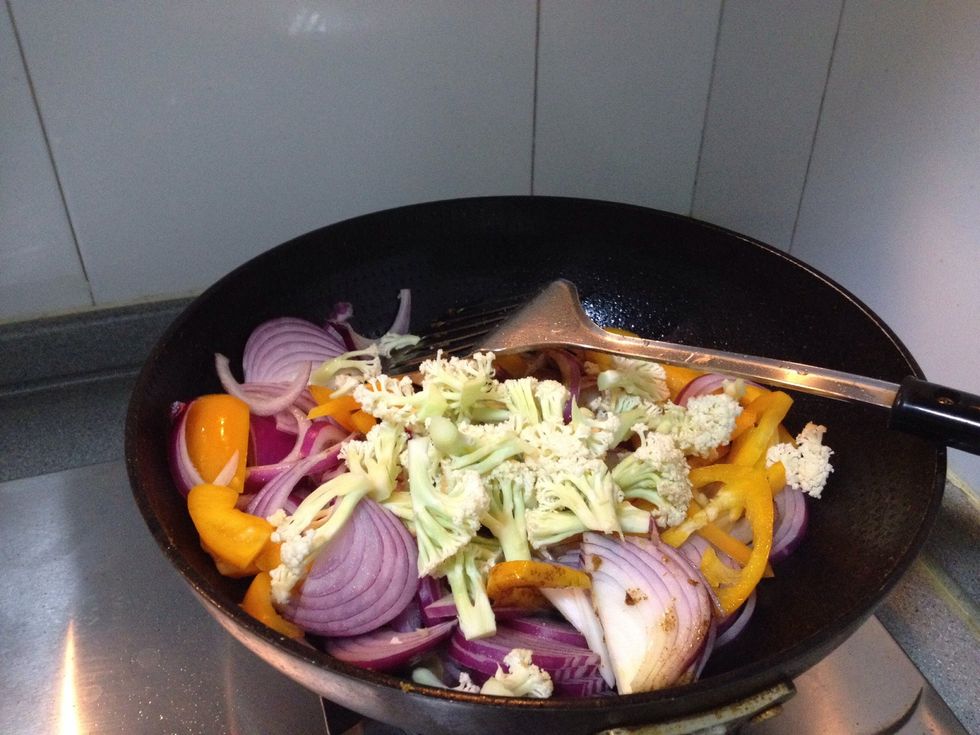 Add veggies to stir fry till soft.