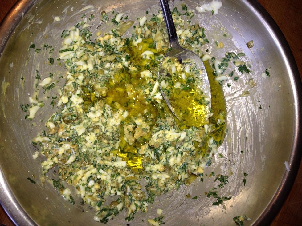 Add vinegar to taste and olive oil to enrich and loosen