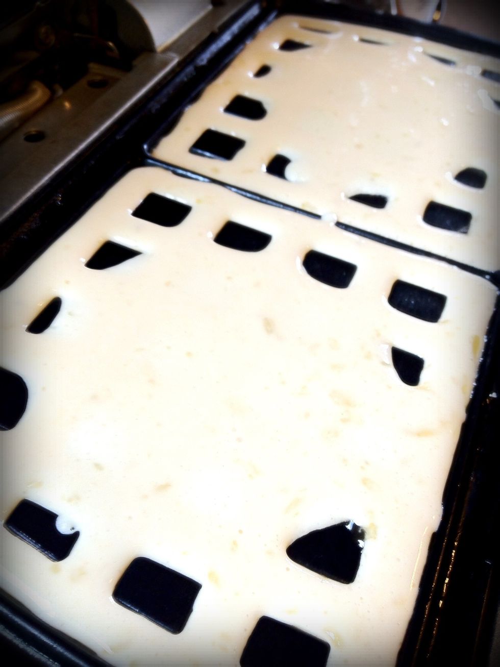 Add waffle batter with a ladle. Don't overfill. (I've had it overflow onto the counter \ud83d\ude0a)