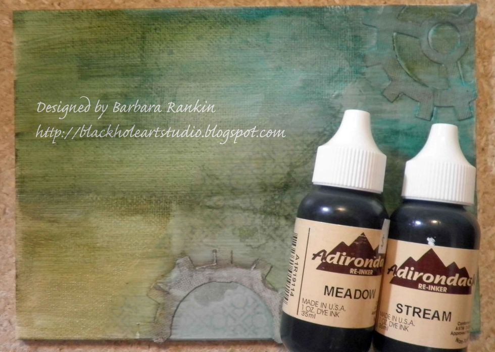 Add washes of Adirondack re-inkers in Stream, Meadow, Caramel and Mushroom.