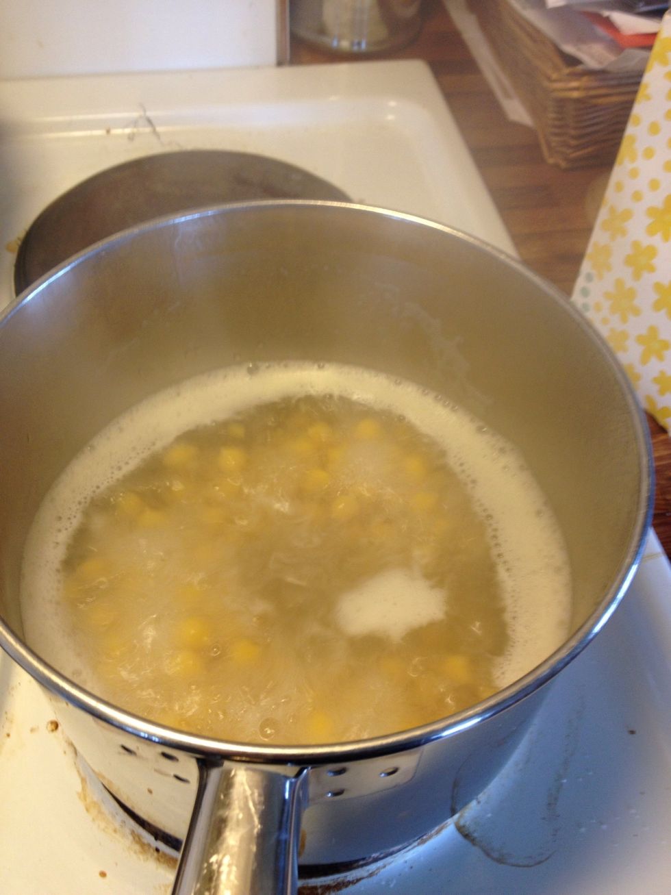 Add water and boil for 45-60 minutes, check on the water level periodically and top up if needed. This long / high boil cooking time is needed to break down the skins.