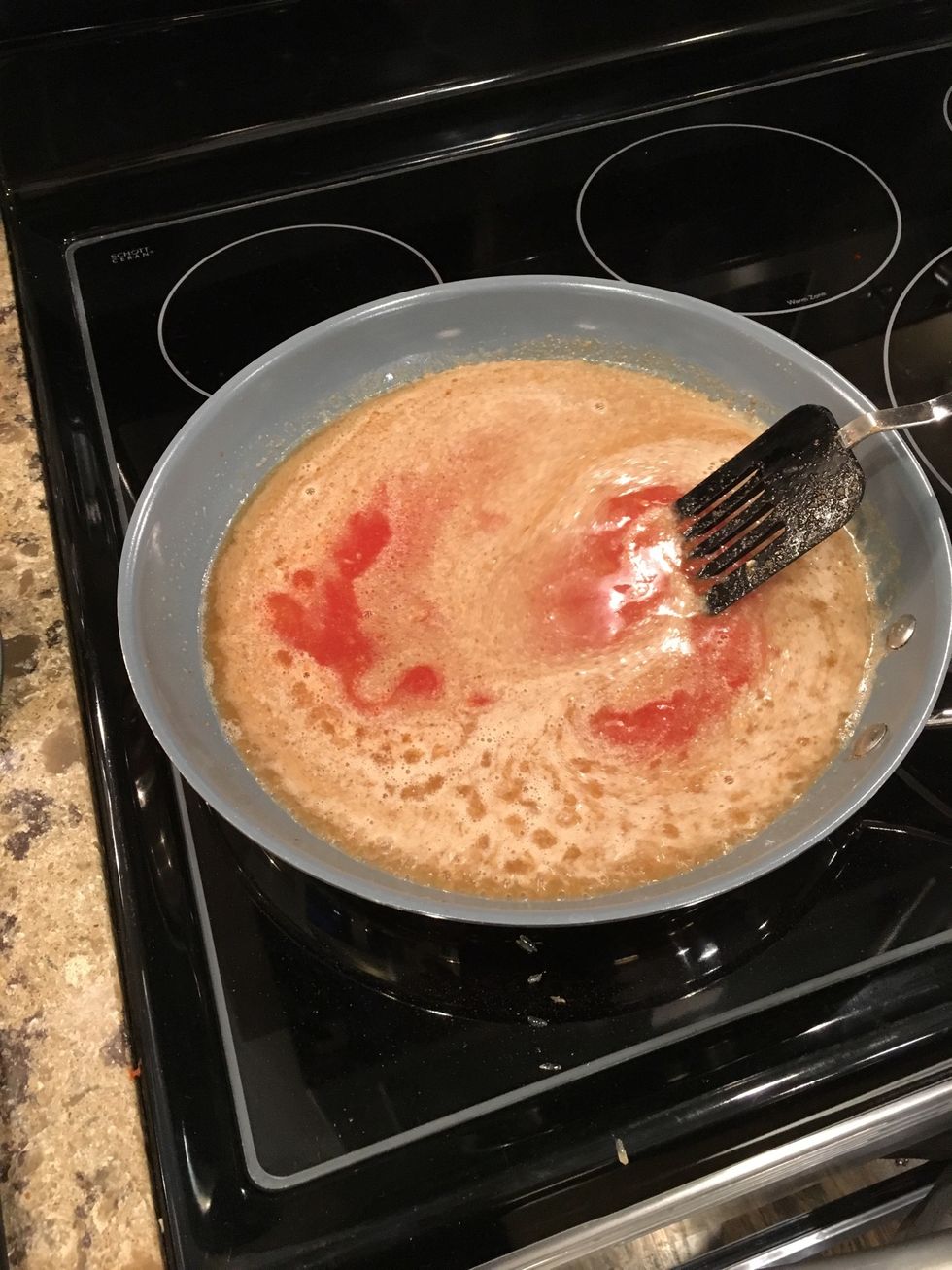 Add water and tomato sauce, stir until boiling