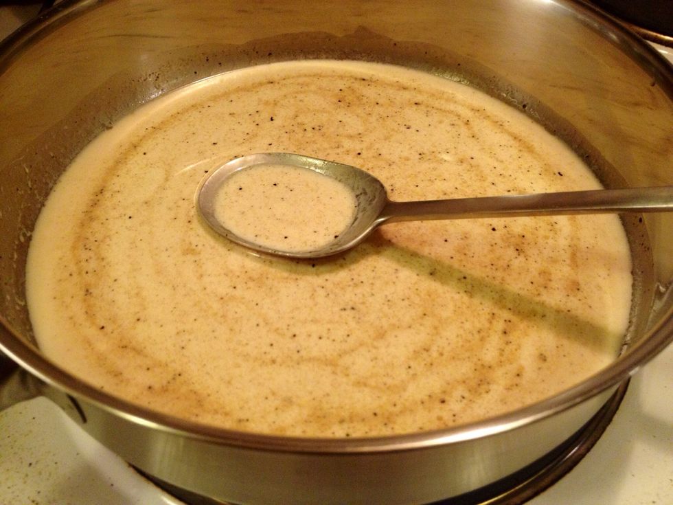 Add water, cream, balsamic vinegar and beef broth of some kind. We used a balsamic vinegar with figs and dates. Use what you can find.