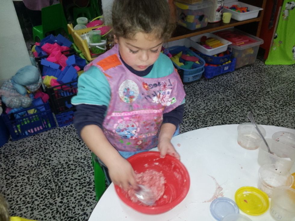 add water, oil and food colouring