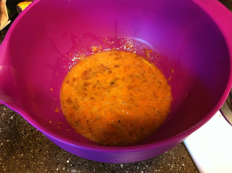 Add water, shredded carrots, soy sauce, a little garlic powder and a little pepper to taste. Don't use very much or it'll overpower your other ingredients! You can always add more later if you want.