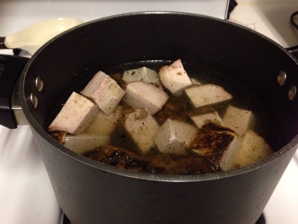 Add water til it covers the pork.