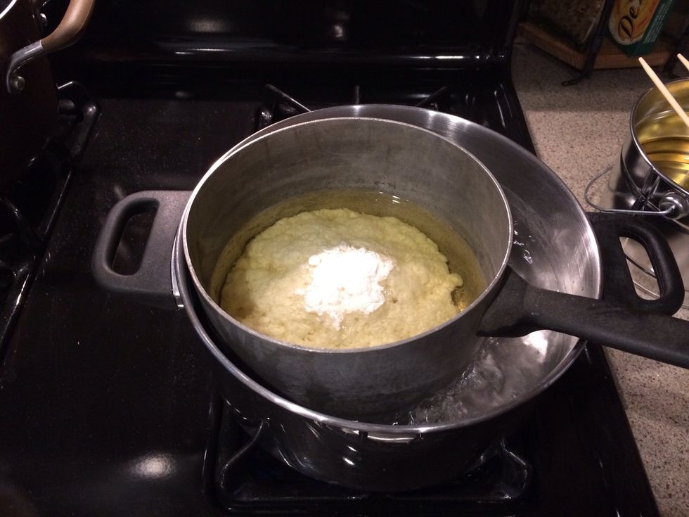 Add water to a large pot on the stove & heat. Place smaller pot inside adding wax to begin melting. I didn't want to ruin any of my pots by putting wax in it so I bought this one for 2.99 @ Goodwill.