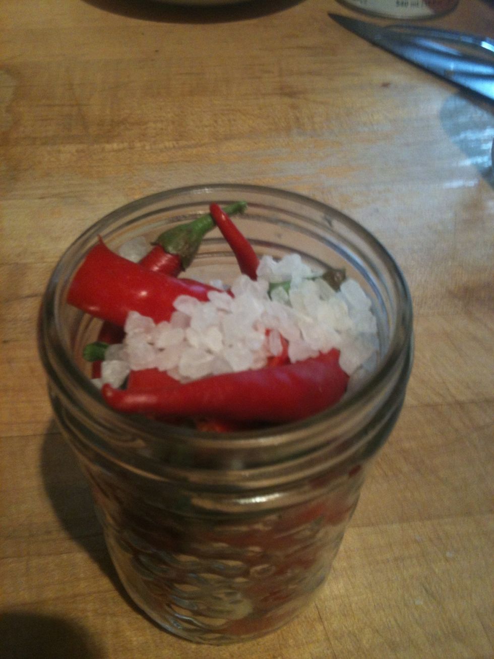 Add water to fill up jar to top. Place top on jar tight. Shake vigorously for a minute or so.