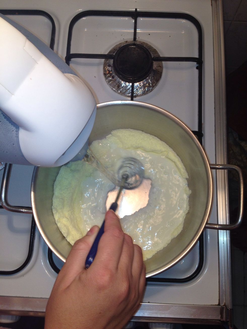 Add water to the milk to boiling