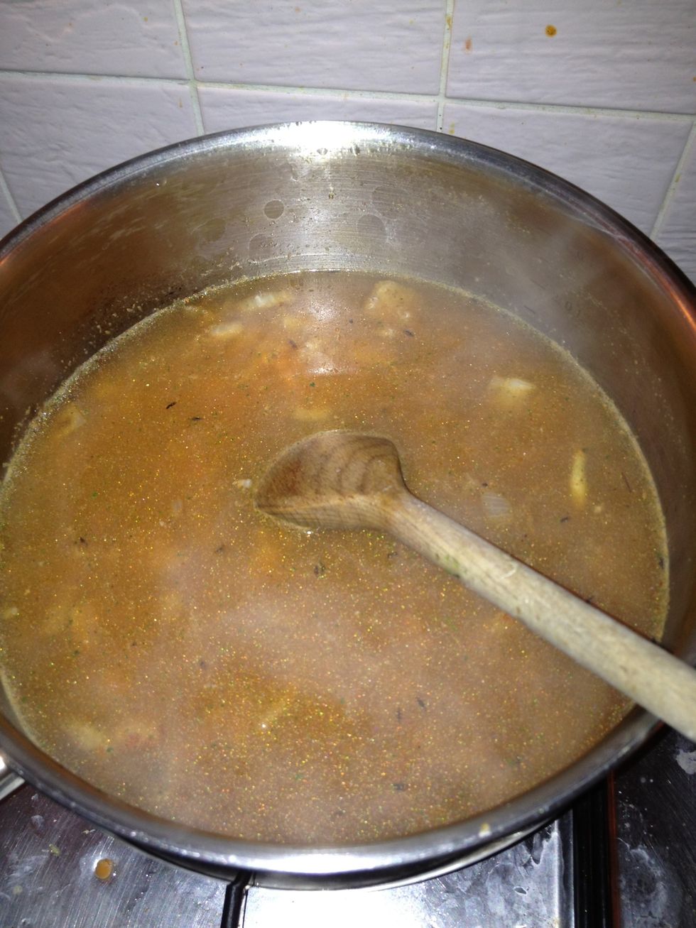 Add water to up to two thirds of the pan depth. Stir. Cover the pan.