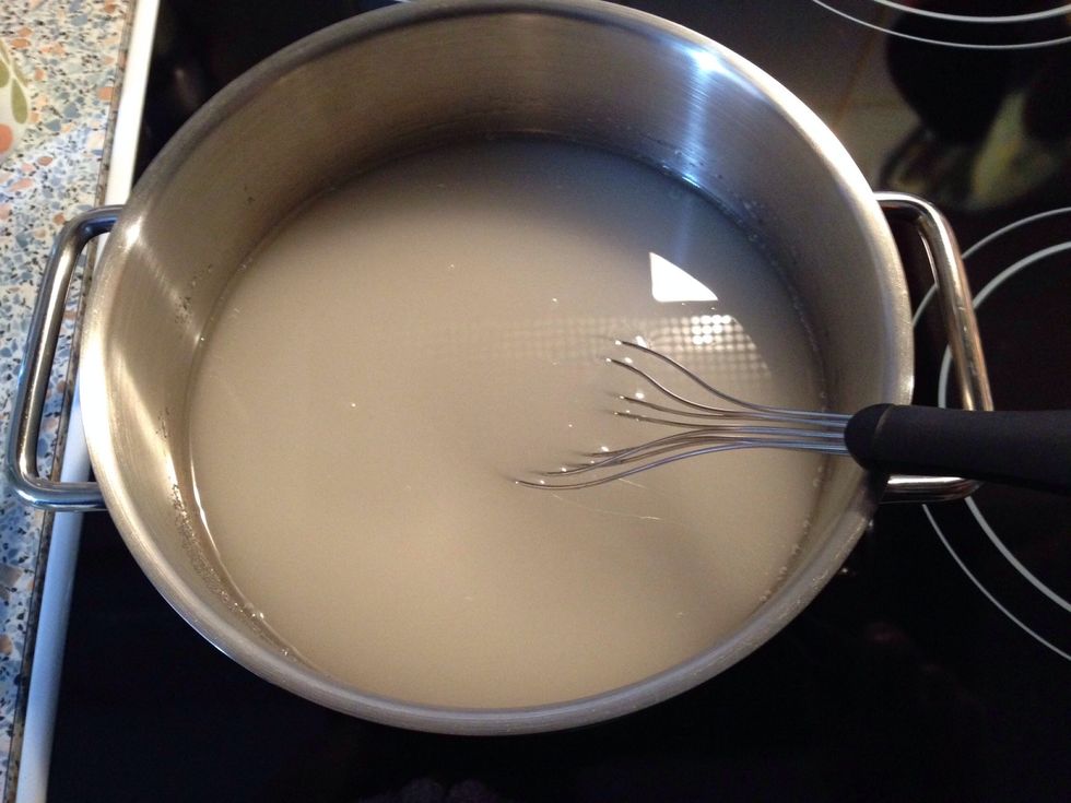 Add water, turn heat on high and stir until sugar dissolves.