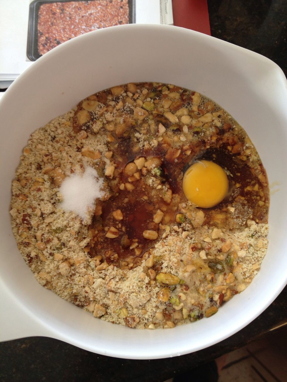 Add wet ingredients to dry: egg, agave, vanilla. Also add the salt.