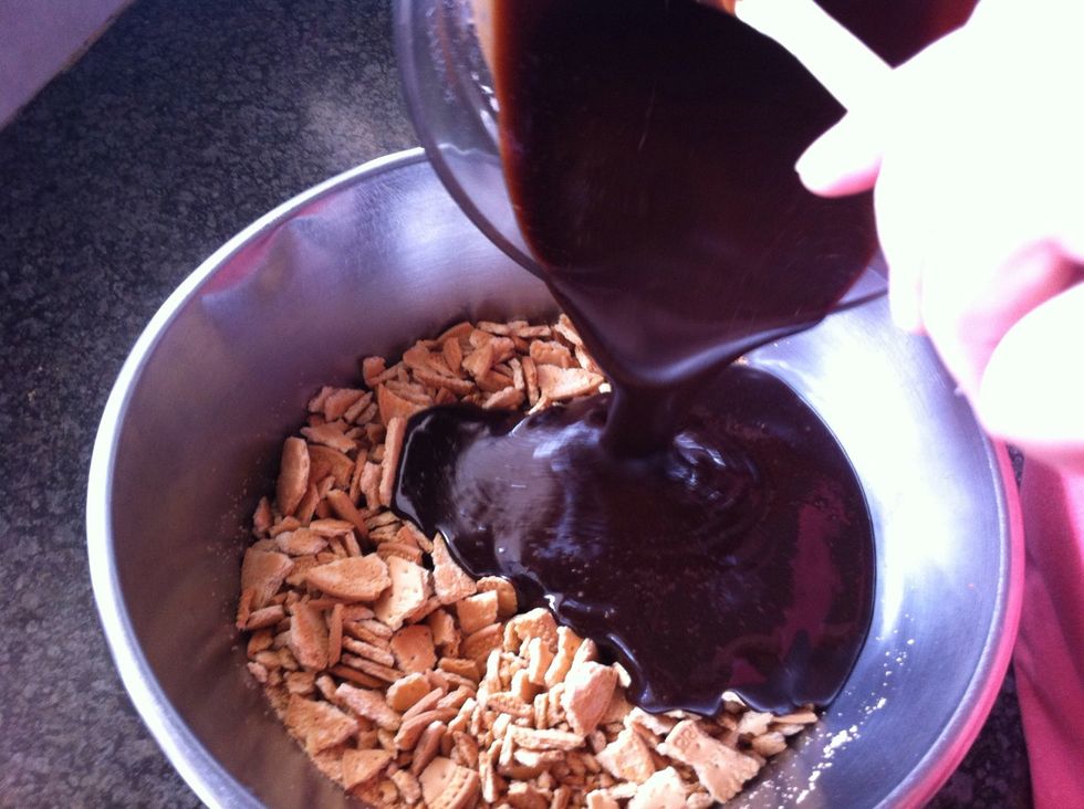 Add wet ingredients to dry ingredients and mix well.