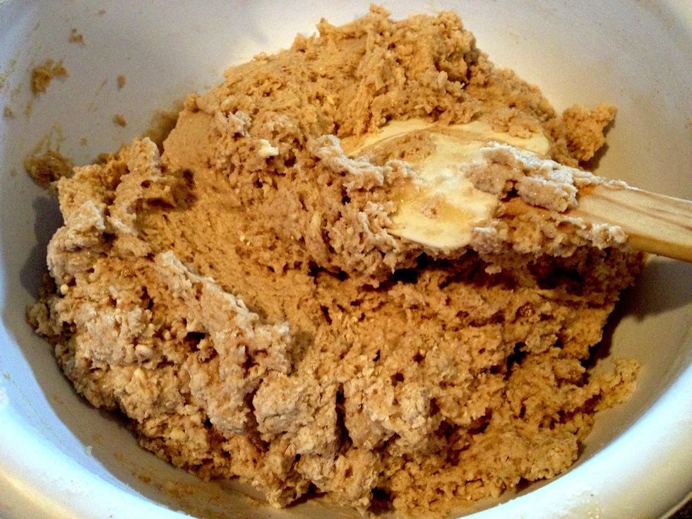 Add wet ingredients to dry & stir until mixture holds together. Knead 10-15 turns on a well-floured surface. Roll dough to 1" & cut circles with a biscuit cutter. Knead scraps & re-roll for more.