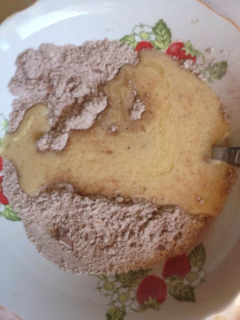 Add wet ingredients to the dry mixture.