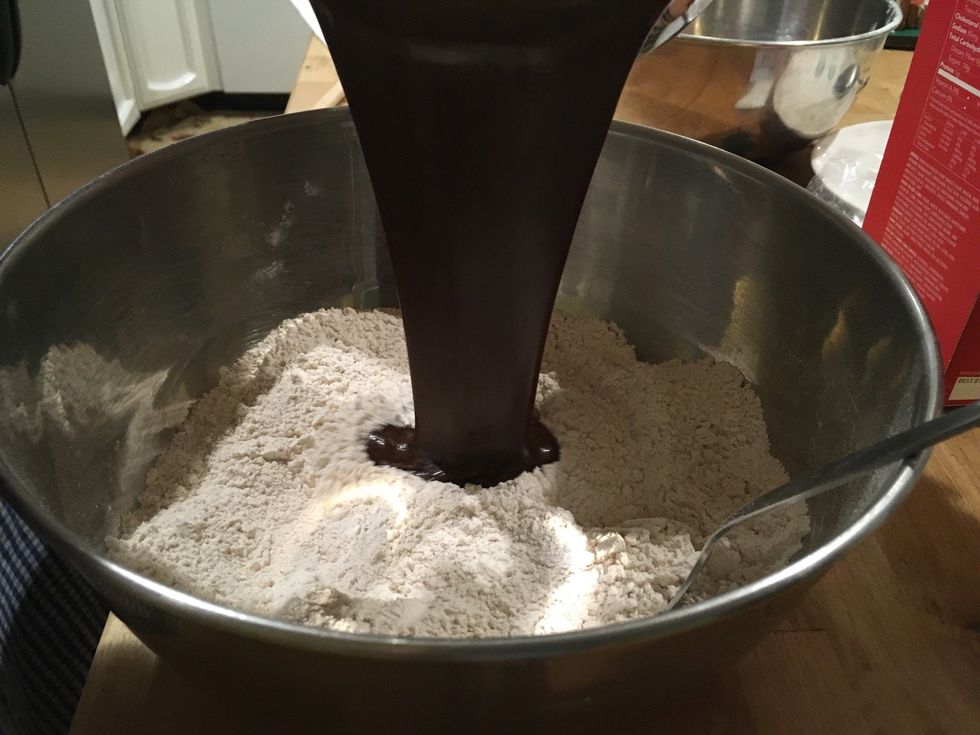 Add wet mixture to dry ingredients