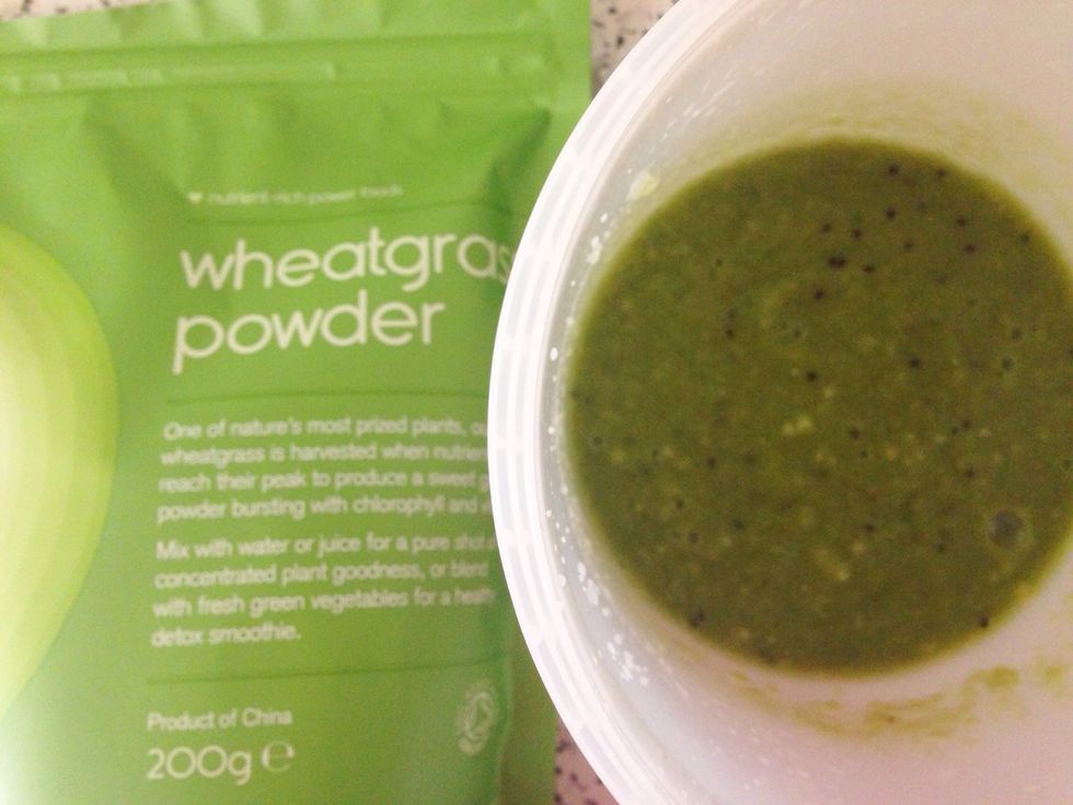 Add wheatgrass powder and blend!