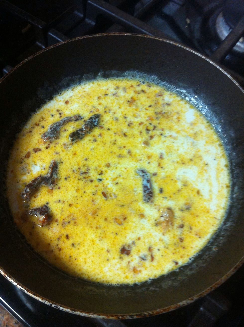 Add whipping cream and Sundried tomatoes..sorry I don't have any measurements I was just guessing on everything :)