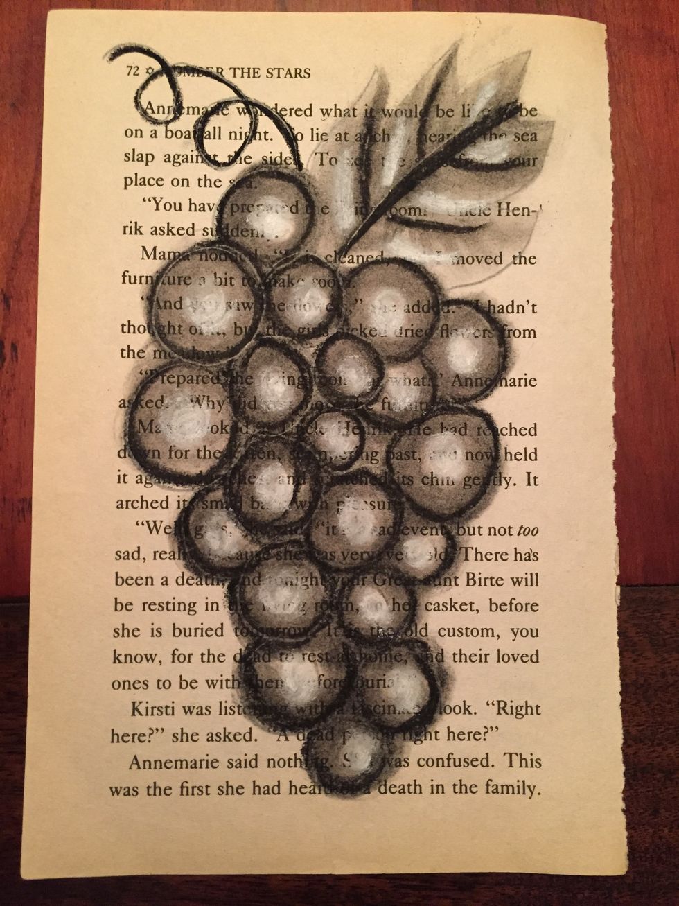 Add white highlights using white chalk. Do NOT blend with tissue.