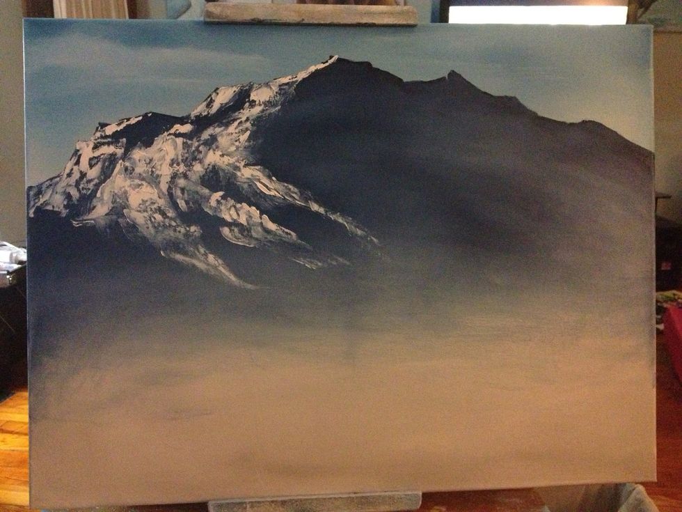 Add white to your knife and lightly drag snow down. DO NOT PUSH! Let the canvas take what it wants.
