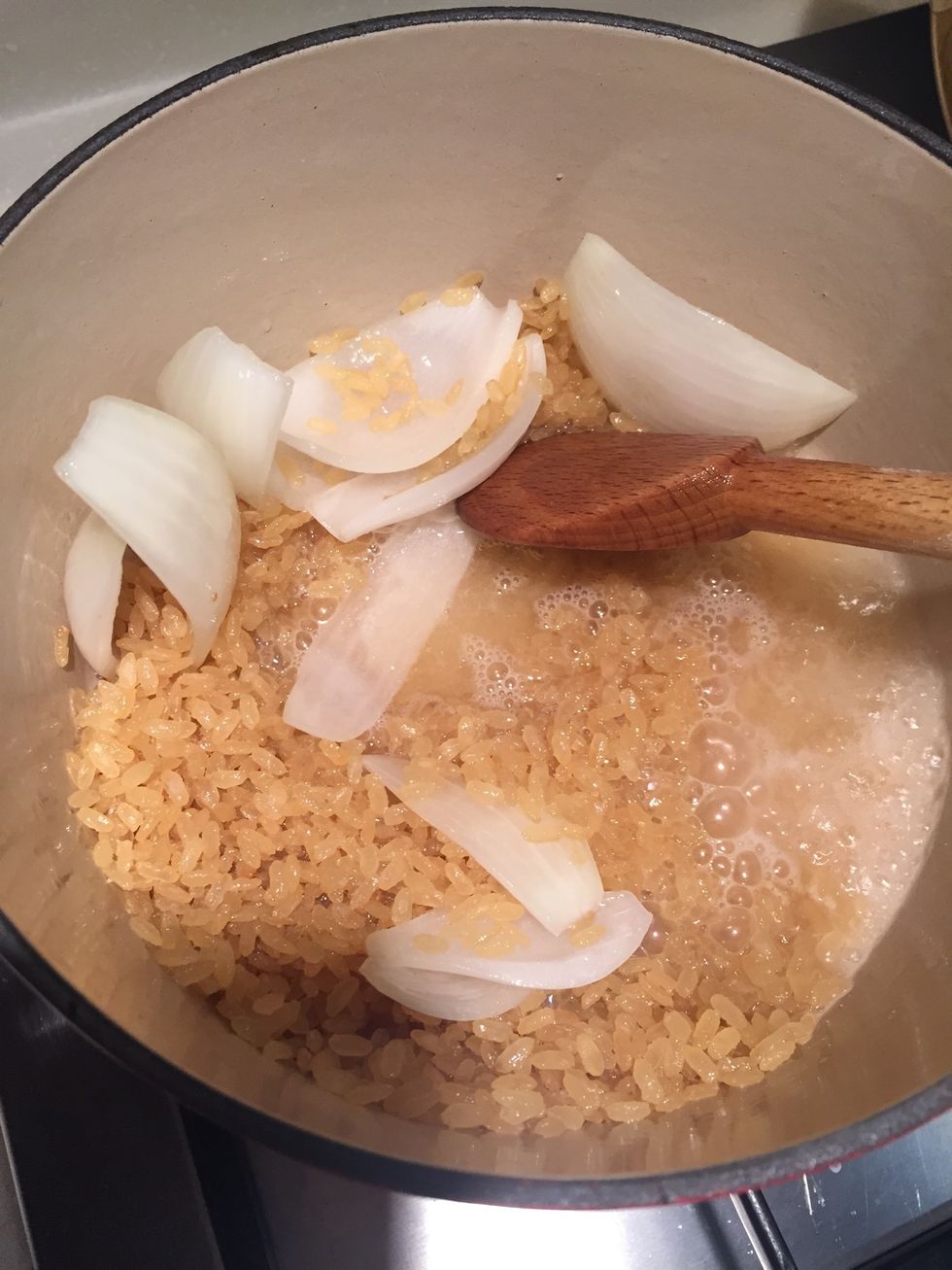 Add wine.  Keep stirring.