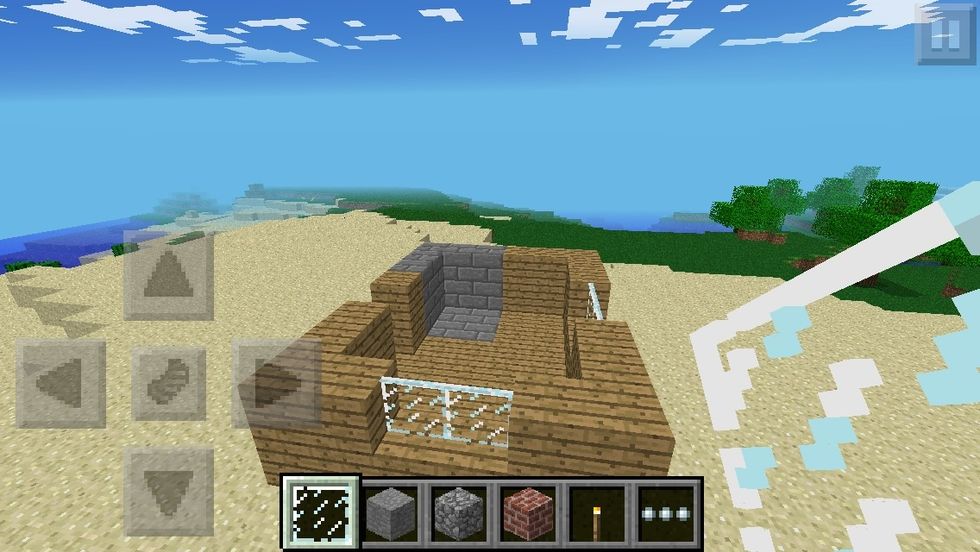 Add wooden planks and stone bricks and glass panes