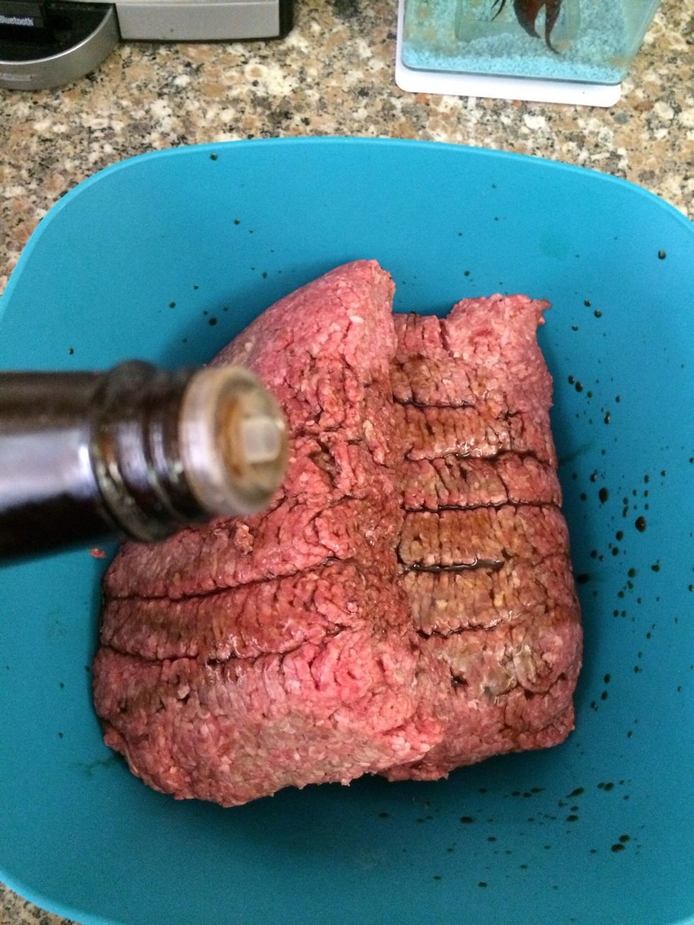 Add Worcestershire sauce for this amount of beef I would say 1/4 cup or 2oz