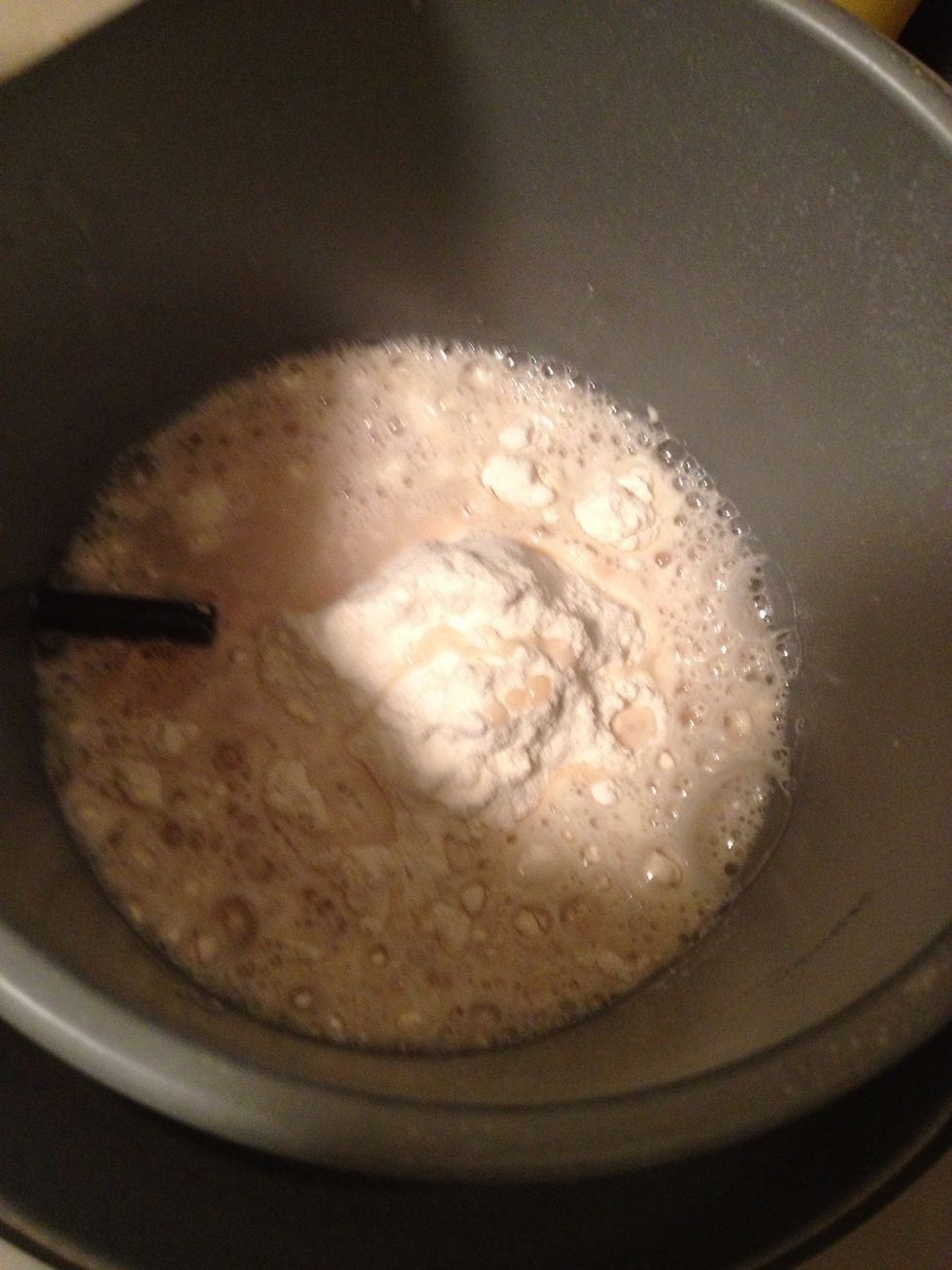 Add yeast water to bowl after 10 mins