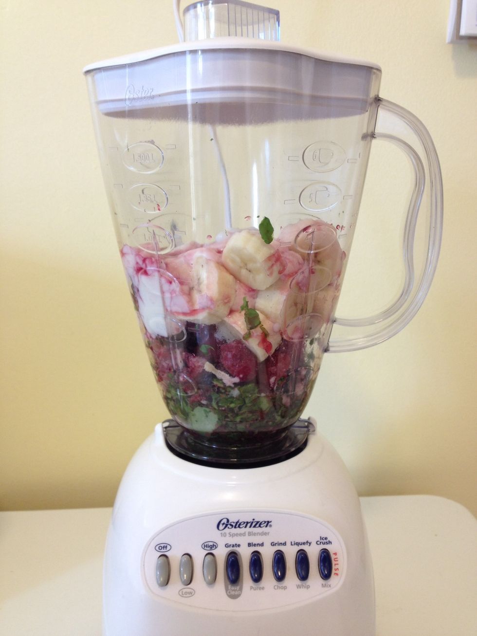 Add yogurt and cranberry juice, or what ever juice you think will be good!