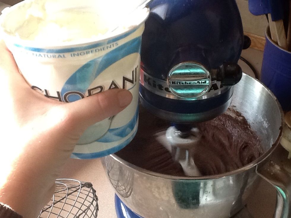 Add yogurt and mix until just combined. Overmixing brownies will make them tough and flat. There is a science in making these treats... Mixing as a last step helps keep that science working for you!