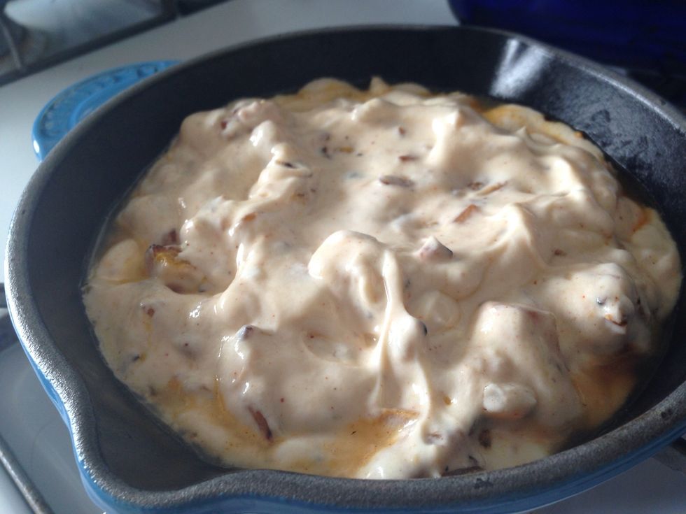 Add yogurt mixture to an oven safe skillet or cooking sprayed ramekin. Bake at 350 for 15 minutes, or until slightly firm.