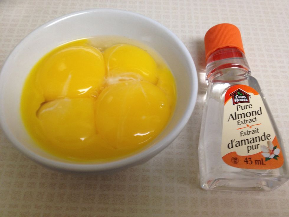 Add yolks and almond extract and combine.