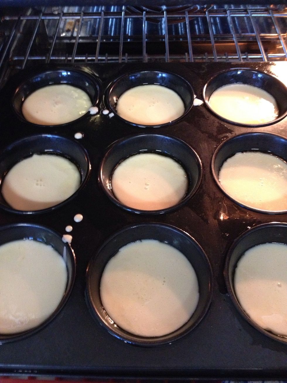 Add Yorkshire mix 1/3-1/2 and place back in oven for 10-15 minutes, don't open oven door as they need heat and won't rise! If you need to peek open oven door a tiny bit and be fast!