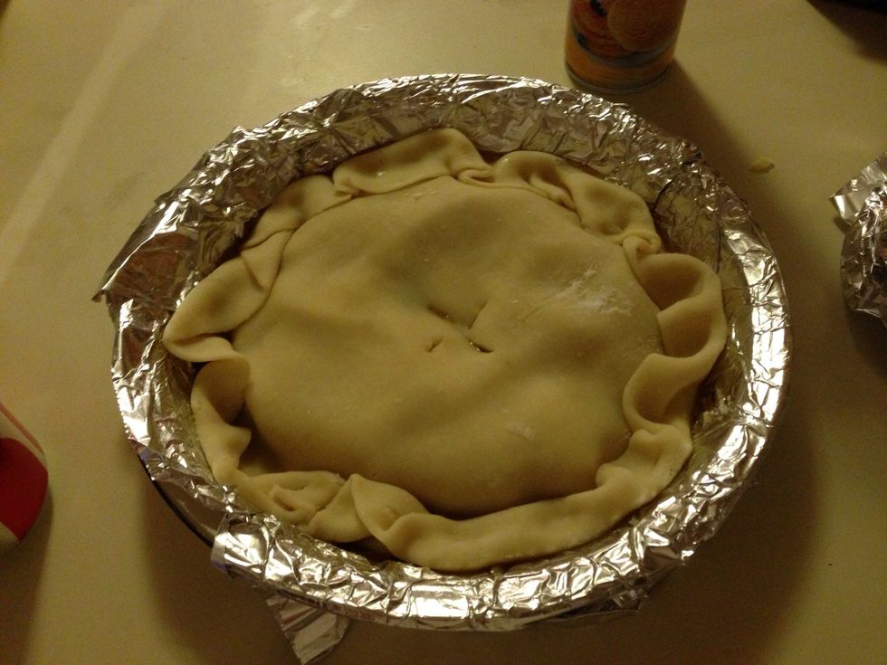 Add you apples then pie crust on top none on the bottom