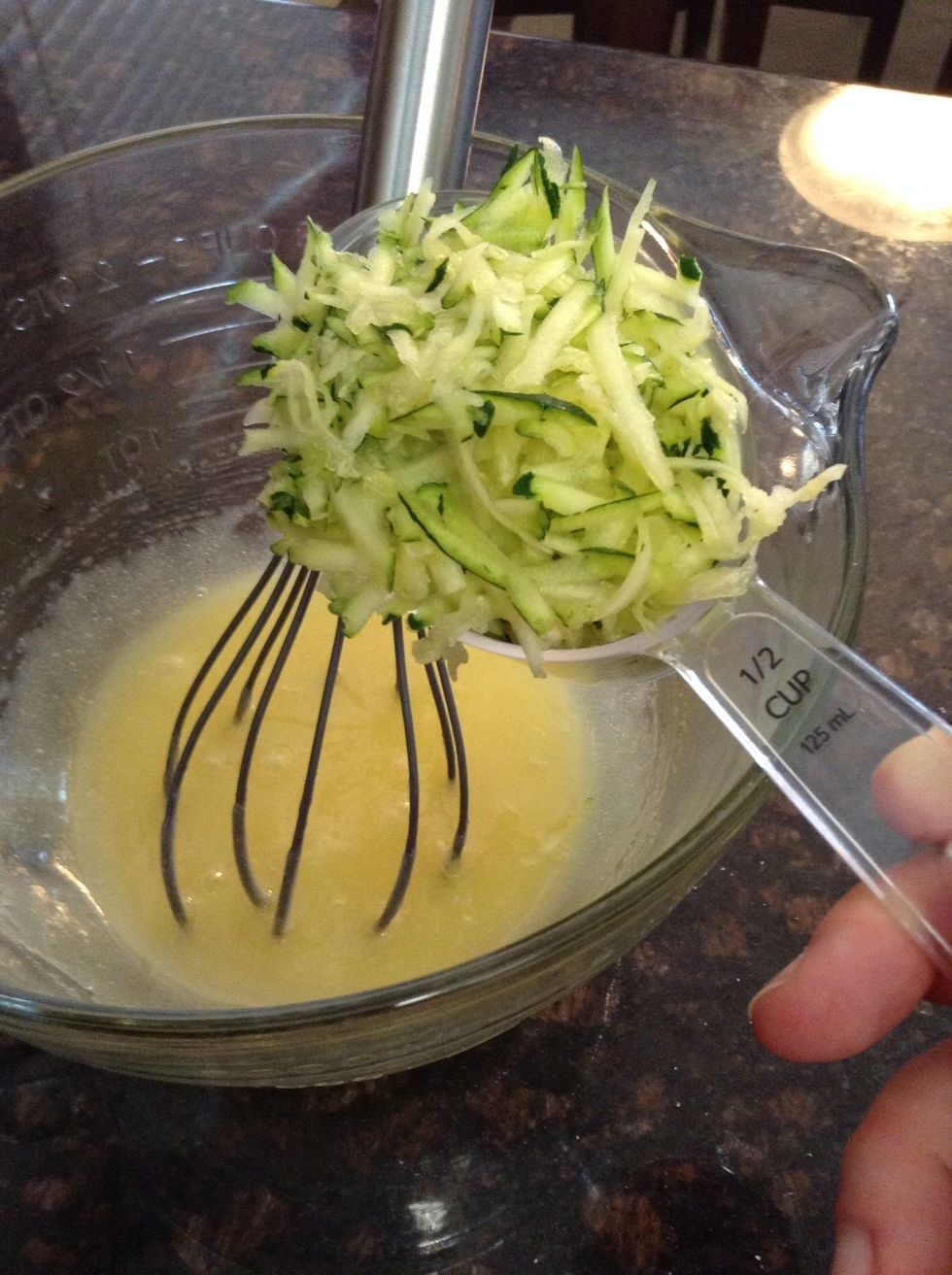 Add you grated zucchini to the batter.