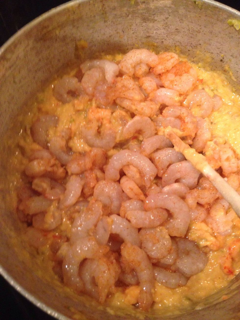 Add you shrimp! But beforehand, season the shrimp with your seasoning& black pepper (be sure they are deveined,peeled, and have no tail)