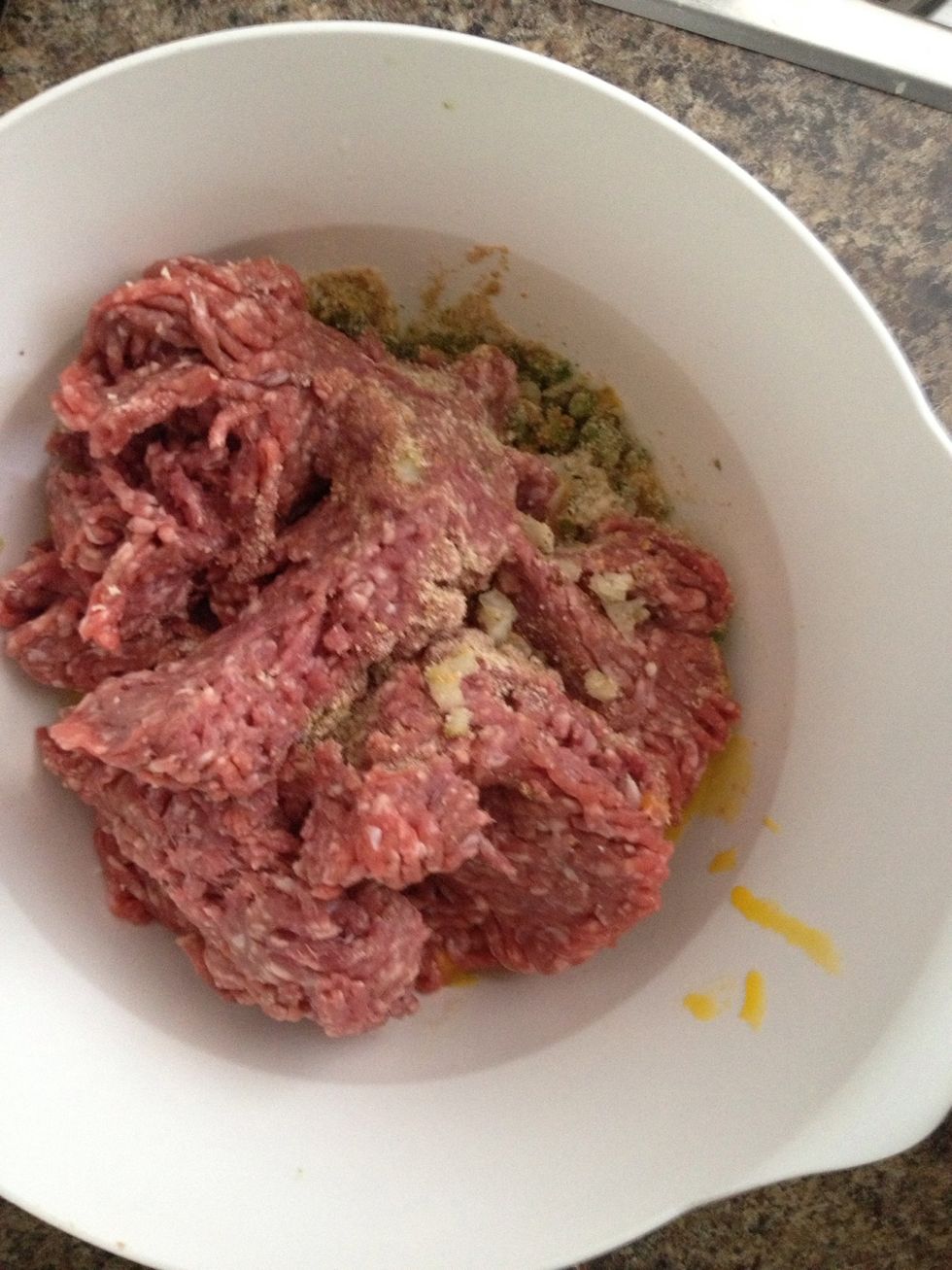 ...add your 2 lbs of ground beef (or substitute with any other ground meat that you prefer)...