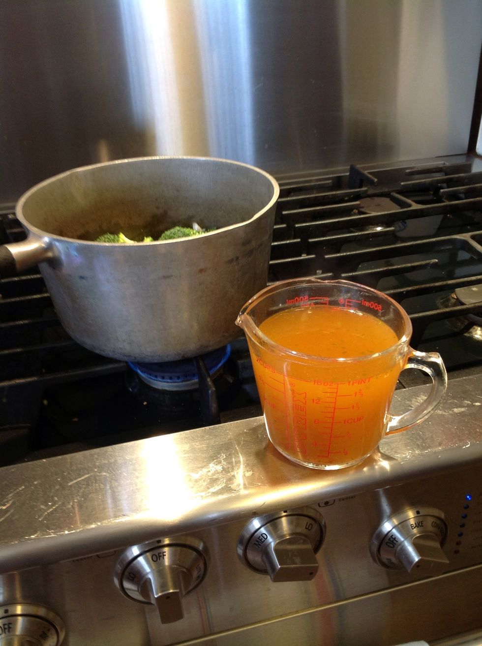 Add your 4 cups of vegetable or chicken broth. ( I used the vegetable stock that comes jellied already to which you add water to )