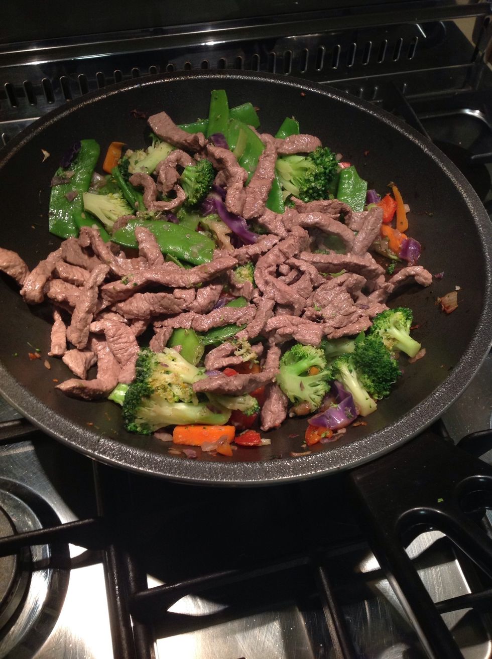 Add your beef once vegetables are softened yet still firm
