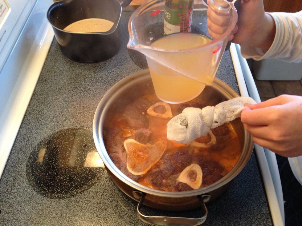 Add your bouquet Garni and chicken stock
