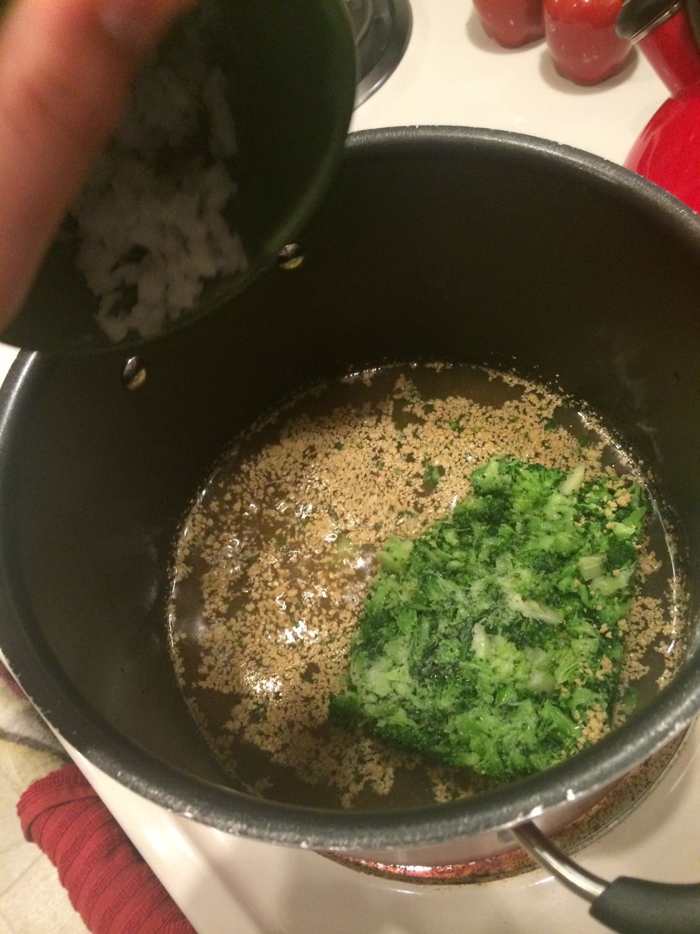 Add your broccoli and onion. Bring to a boil.