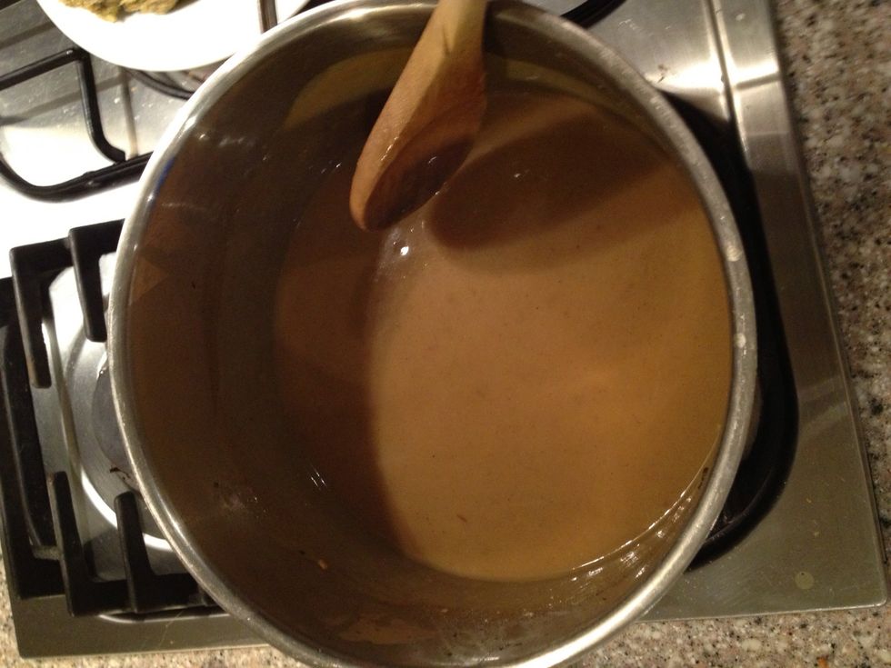 Add your broth and bring to the boil while stirring.